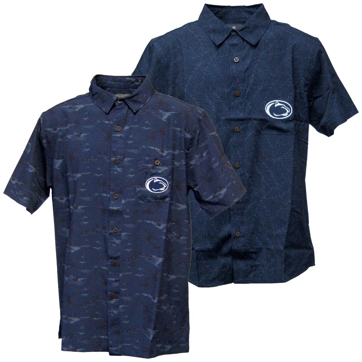 navy and navy heather Hawaiian button down shirts with Penn State Athletic Logos